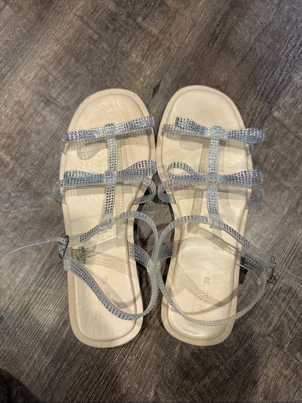 Zara Beige Sandals with Silver Sparkle Straps